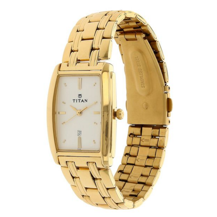 Titan Regalia Men’s Analog Watch with White Dial, Date Display &amp; Metal Strap