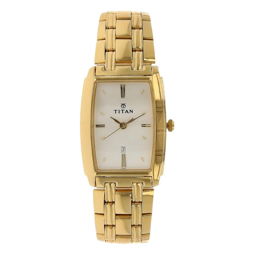Titan Regalia Men’s Analog Watch with White Dial, Date Display &amp; Metal Strap