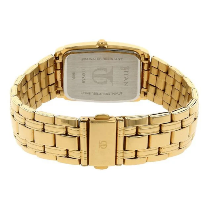 Titan Men’s Quartz Analog Watch with Champagne Dial, Date Display &amp; Stainless Steel Strap
