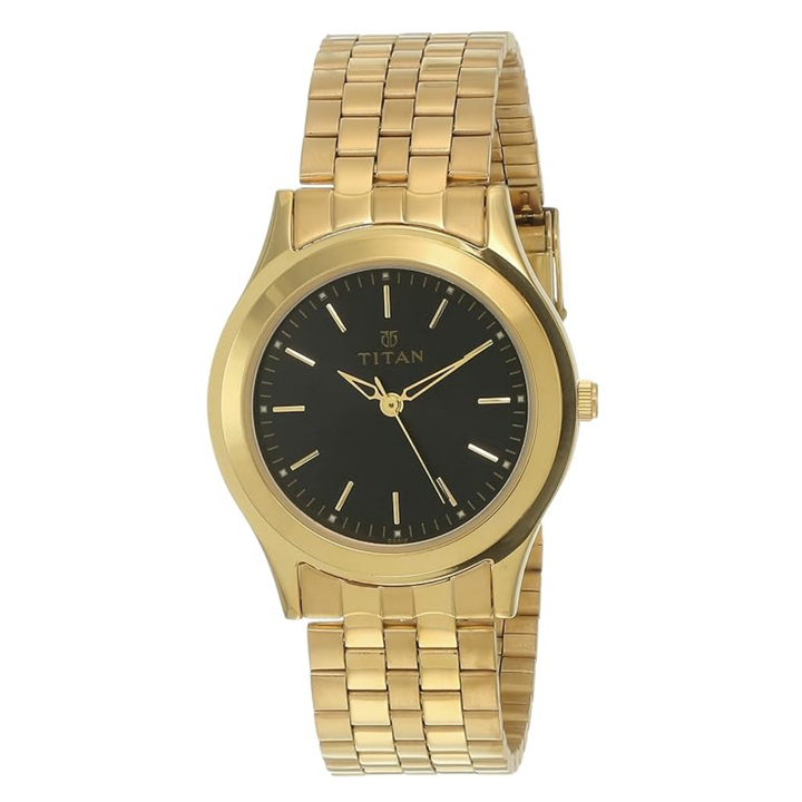 Titan Quartz Analog Men’s Watch with Sleek Black Dial and Stainless Steel Strap