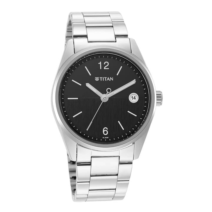 Titan Neo Men’s Analog Watch with Black Dial, Date Display &amp; Stainless Steel Strap