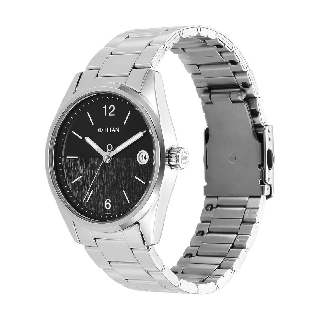 Titan Neo Men’s Analog Watch with Black Dial, Date Display &amp; Stainless Steel Strap