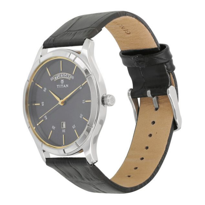 Titan Workwear Men’s Analog Watch with Blue Dial, Day &amp; Date Display and Leather Strap