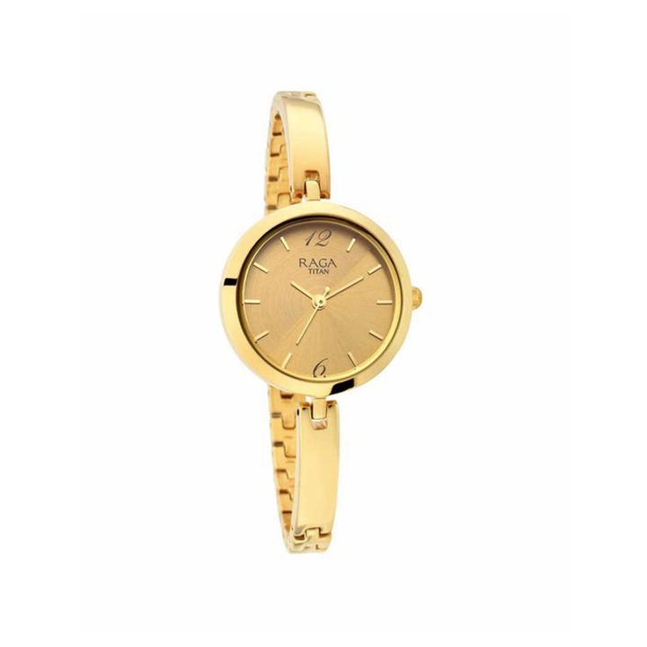 Titan Raga Viva Women’s Analog Watch with Golden Dial and Metal Strap
