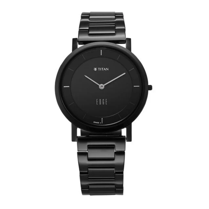 Titan Edge Men’s Quartz Analog Watch with Black Dial and Black Stainless Steel Strap