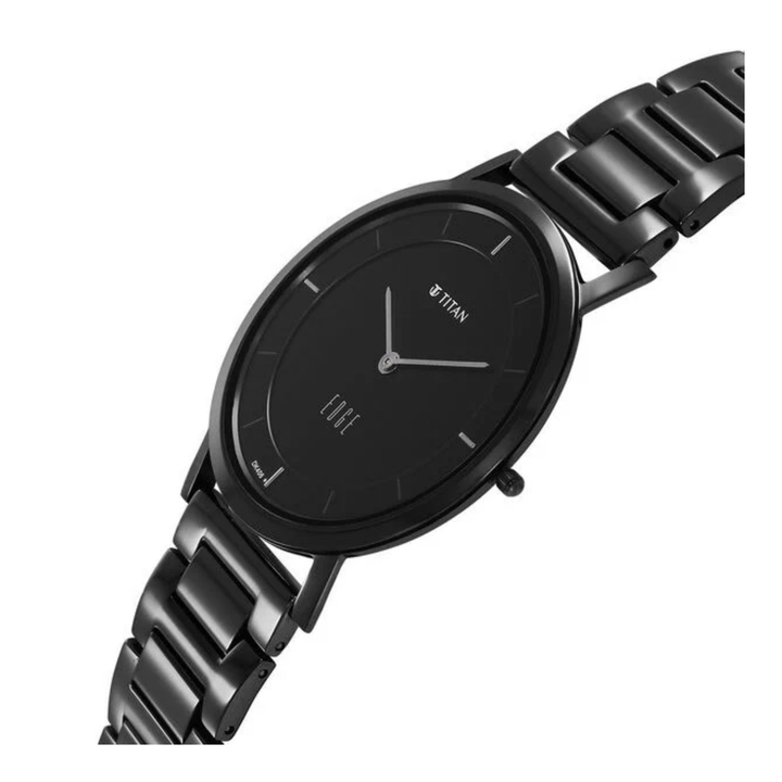Titan Edge Men’s Quartz Analog Watch with Black Dial and Black Stainless Steel Strap