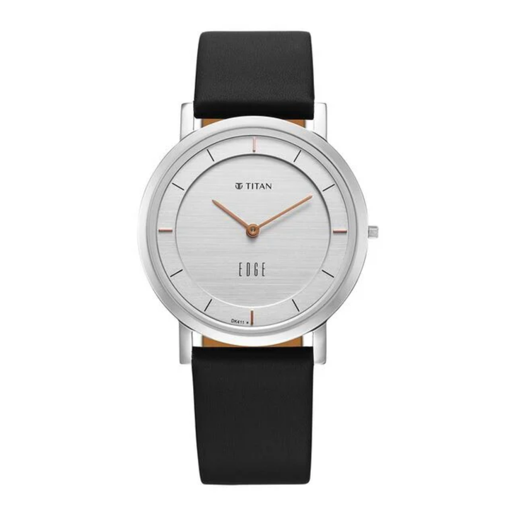 Titan Edge Men’s Quartz Analog Watch with White Dial and Blue Leather Strap