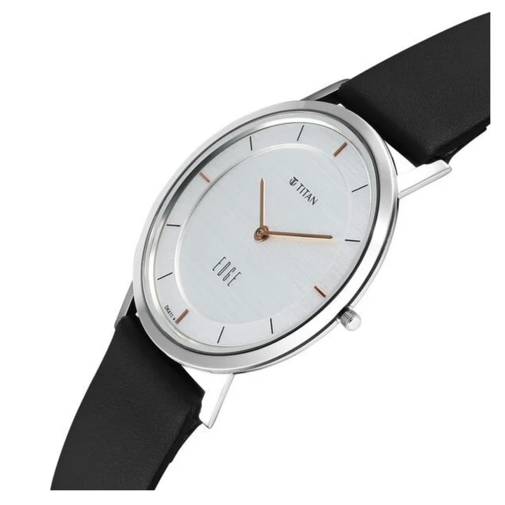 Titan Edge Men’s Quartz Analog Watch with White Dial and Blue Leather Strap