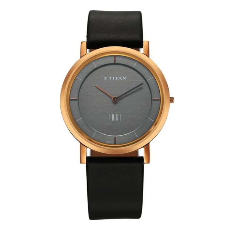 Titan Edge Men’s Quartz Analog Watch with Anthracite Dial and Black Leather Strap