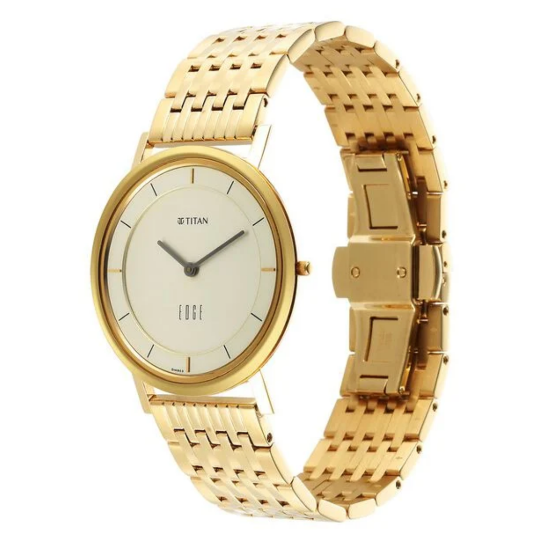 Edge Men’s Metal Watch with Yellow Dial and Stainless Steel Strap