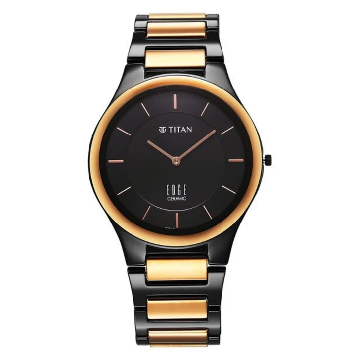 Titan Edge Ceramic: Midnight Gold Edition – Ultra-Slim Men’s Watch with Stealth Black Dial