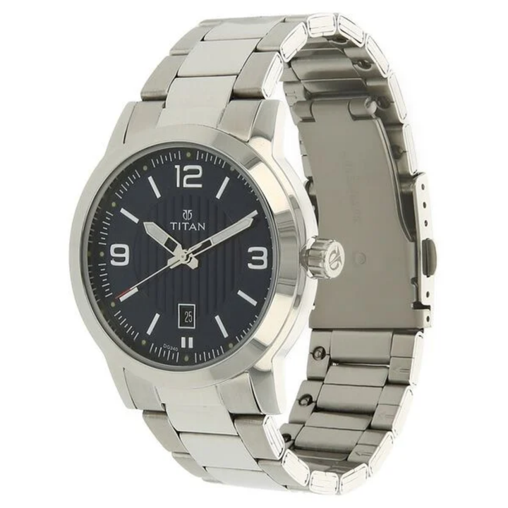 Titan Men’s Blue &amp; Silver Classic: A Bold Statement in Urban Elegance – Featuring a Sunray Blue Dial