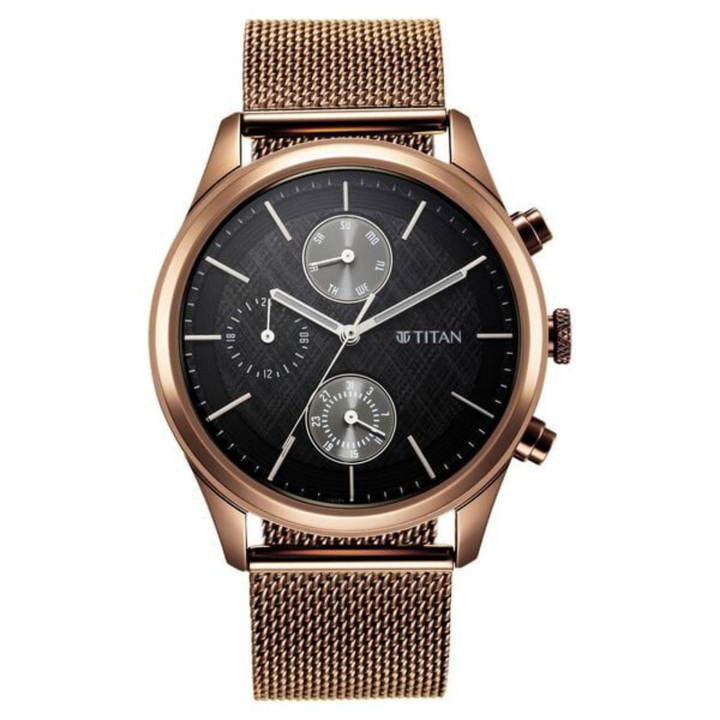 Titan Neo Splash: Midnight Black Executive – Men’s Analog Watch with Precision Date &amp; Silver Stainless Steel Bracelet