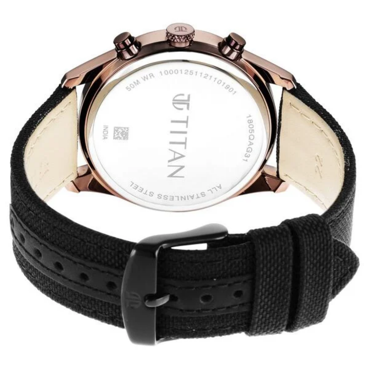 Titan Infinity Chronograph: Midnight Azure &amp; Rose Gold – A Masterpiece of Precision with Hand-Stitched Leather
