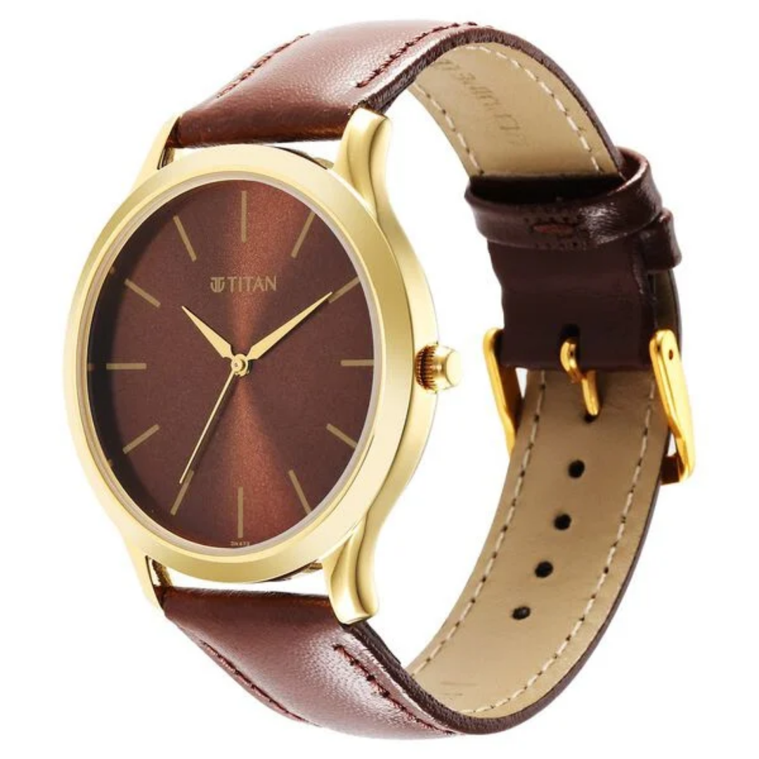 Titan Men’s Karishma Radiance: Sophisticated Brown &amp; Gold Edition – A Timeless Classic for the Modern Executive