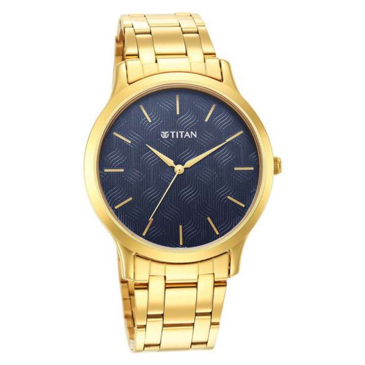Titan Karishma Radiance: Midnight Azure Edition – Men’s Analog Watch with a Sunray Blue Dial &amp; Polished Steel Bracelet