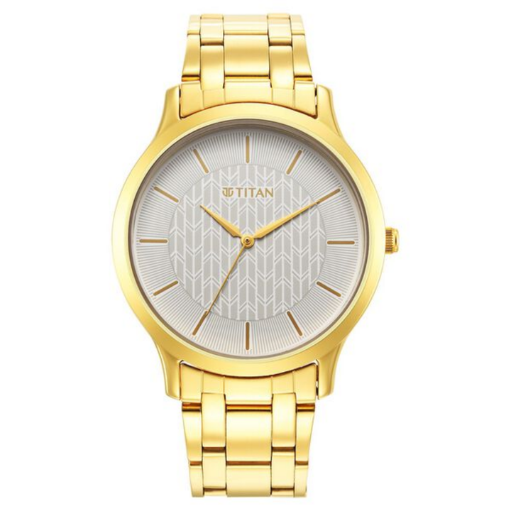 Titan Men’s Karishma Radiance: Pristine White Dial with Polished Stainless Steel Bracelet
