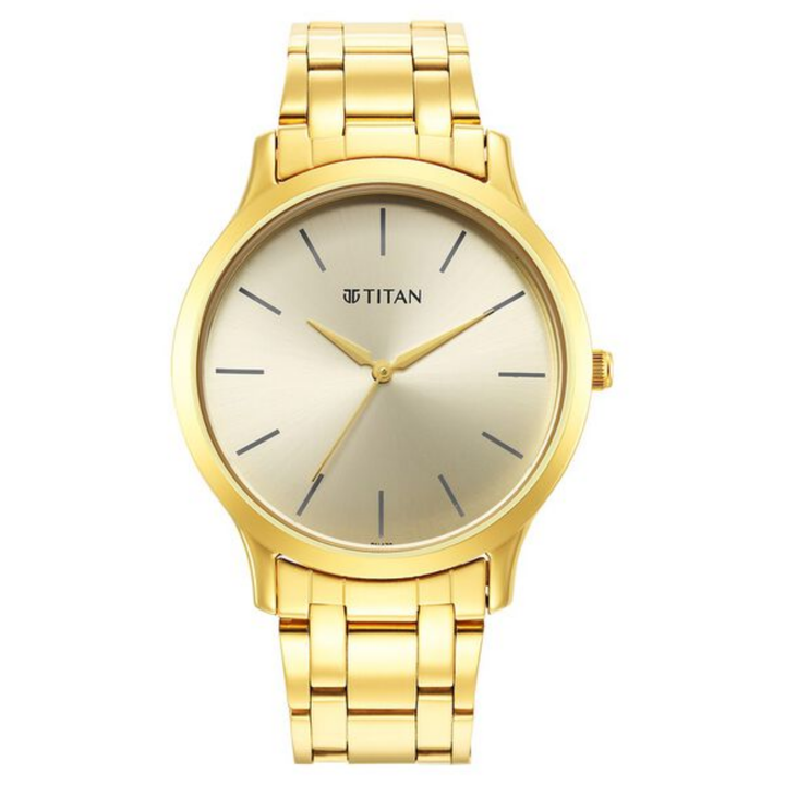Titan Karishma: Timeless Gold Heritage – Men’s Analog Watch with a Sunray Champagne Dial &amp; Polished Gilded Bracelet