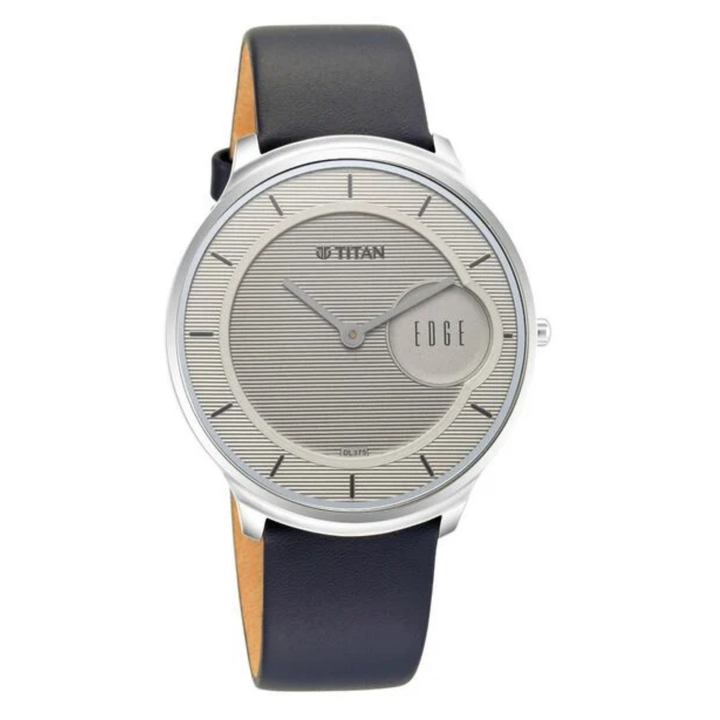 Titan Men’s Edge: The Pinnacle of Slimness – Charcoal Sunray Dial with Premium Leather Strap and Precision Engineering
