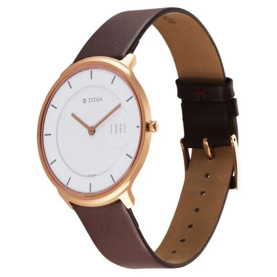 Titan Edge: The Art of Minimalism – Ultra-Slim Arctic White Dial Paired with Hand-Finished Cognac Leather