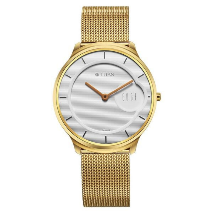Titan Edge: The Summit of Slimness – Pristine White Dial with a Seamless Silver Stainless Steel Mesh Bracelet