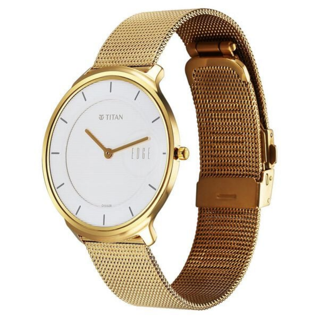 Titan Edge: The Summit of Slimness – Pristine White Dial with a Seamless Silver Stainless Steel Mesh Bracelet