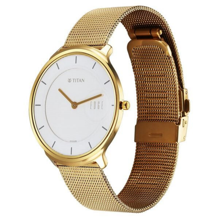 Titan Edge: The Summit of Slimness – Pristine White Dial with a Seamless Silver Stainless Steel Mesh Bracelet