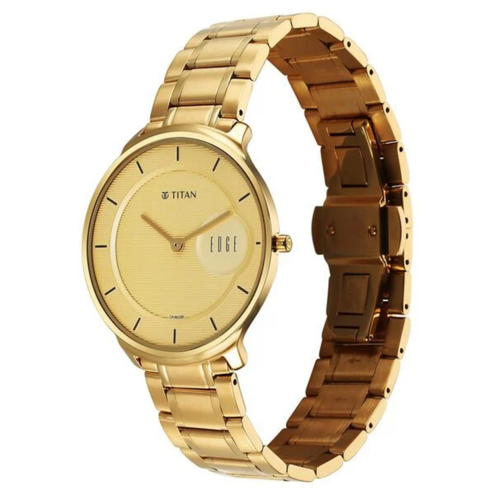 Titan Men’s Edge: The Pinnacle of Slimness – All-Gold Precision Engineering with Scratch-Resistant Sapphire Crystal
