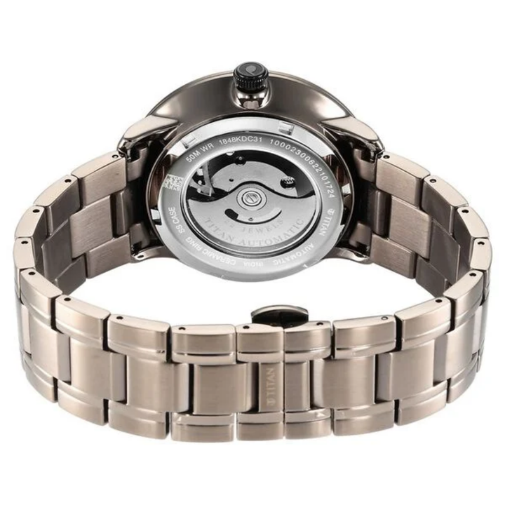 Titan Men’s Quartet: The Precision of Self-Winding – Sophisticated Mahogany Dial with Multi-Link Stainless Steel Strap