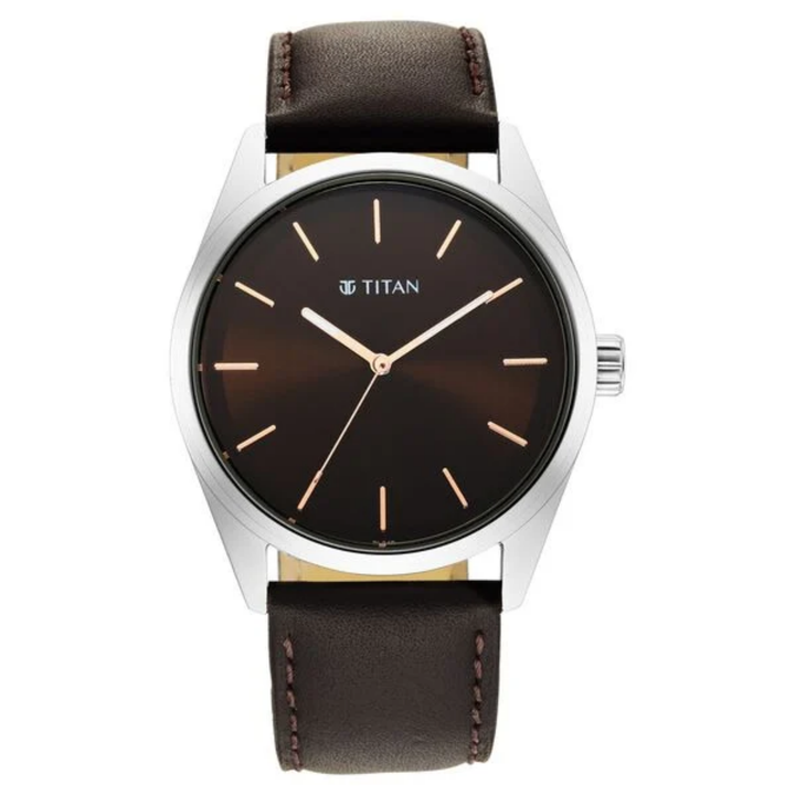 Titan Workwear: The Executive’s Choice – Rich Mahogany Dial Analog Watch with a Hand-Finished Earth-Tone Leather Strap