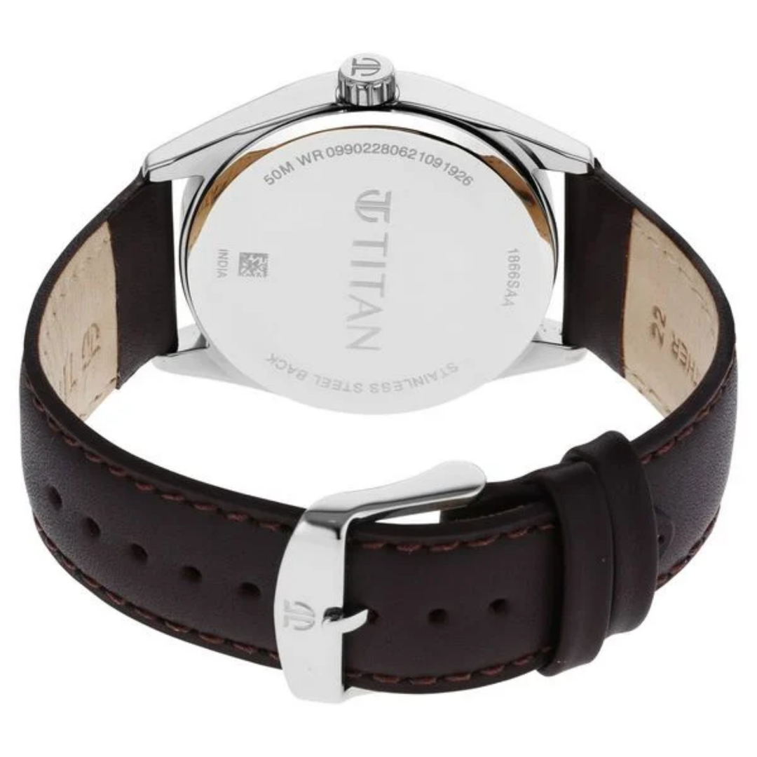Titan Workwear: The Executive’s Choice – Rich Mahogany Dial Analog Watch with a Hand-Finished Earth-Tone Leather Strap