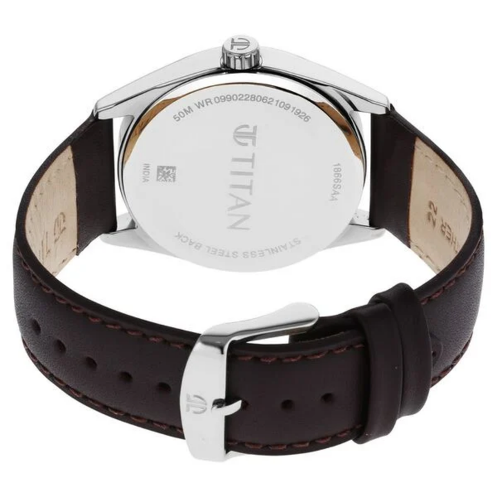 Titan Workwear: The Executive’s Choice – Rich Mahogany Dial Analog Watch with a Hand-Finished Earth-Tone Leather Strap