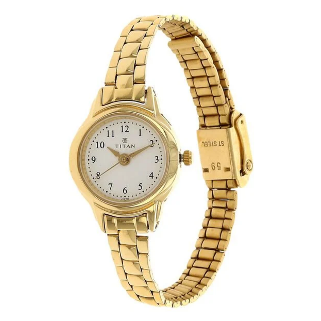 Titan Women’s Quartz Analog Watch – White Dial with Stainless Steel Strap