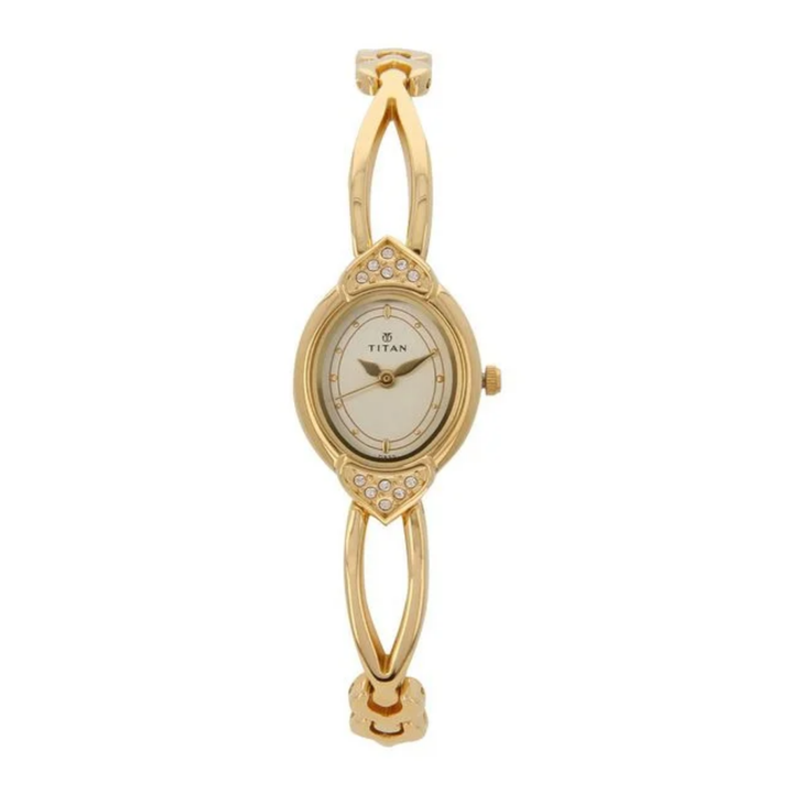 Titan Women’s Quartz Analog Watch – White Dial with Elegant Metal Strap