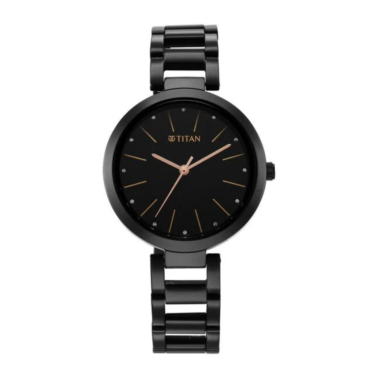 Titan Workwear Women’s Quartz Analog Watch – Black Dial with Black Stainless Steel Strap