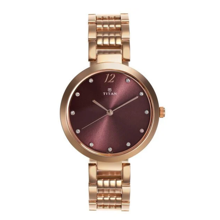 Titan Sparkle Women’s Analog Watch – Purple Dial with Stainless Steel Strap
