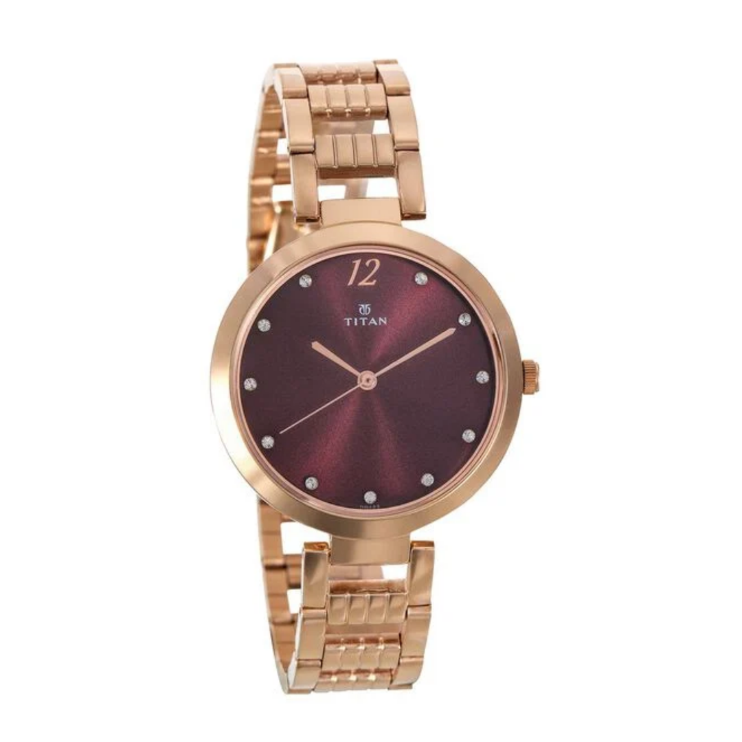 Titan Sparkle Women’s Analog Watch – Purple Dial with Stainless Steel Strap