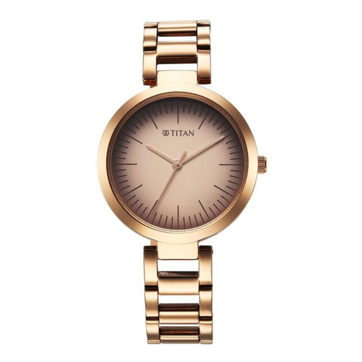 Titan Workwear Women’s Quartz Analog Watch – Beige Dial with Rose Gold Stainless Steel Strap