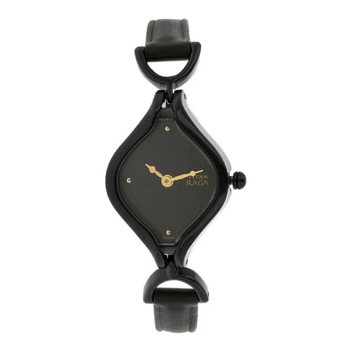 Titan Women’s Quartz Analog Watch – Black Dial with Classic Leather Strap