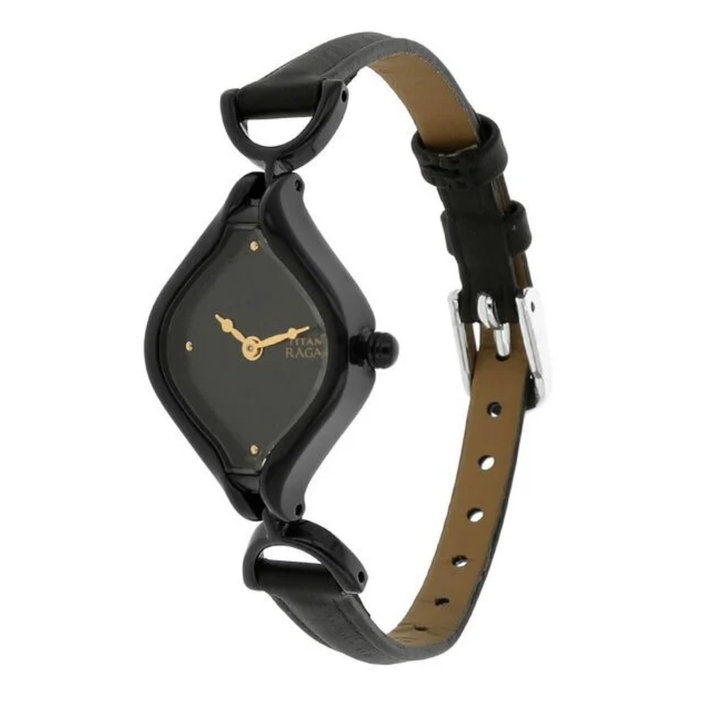Titan Women’s Quartz Analog Watch – Black Dial with Classic Leather Strap