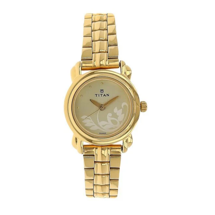 Titan Women’s Quartz Analog Watch – Champagne Dial with Stainless Steel Bracelet