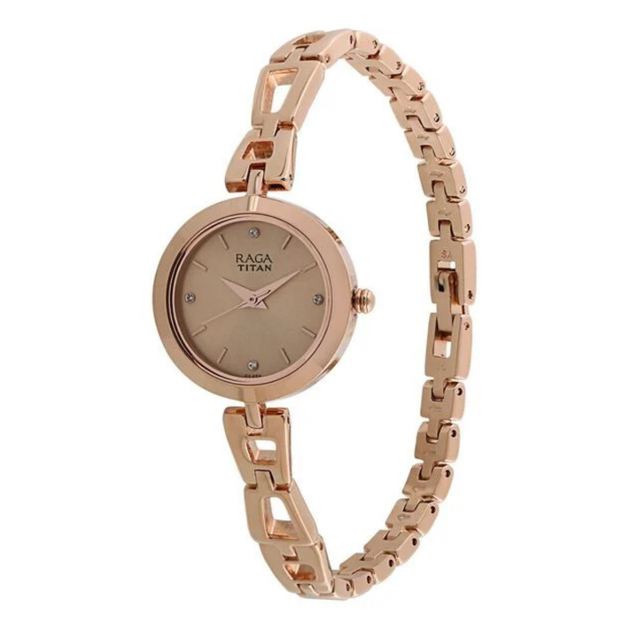 Titan Raga Women’s Watch – Beige Dial with Metal Strap
