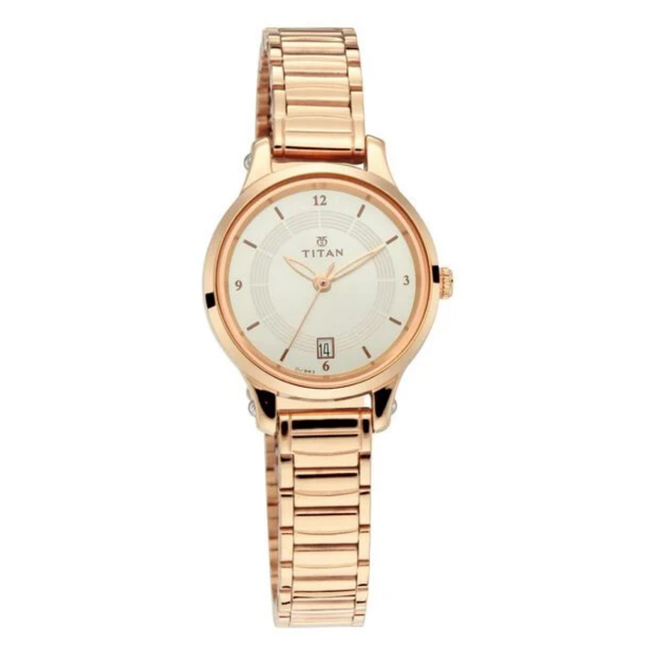 Titan Women’s Quartz Analog Watch – Silver Dial with Date Display &amp; Stainless Steel Bracelet