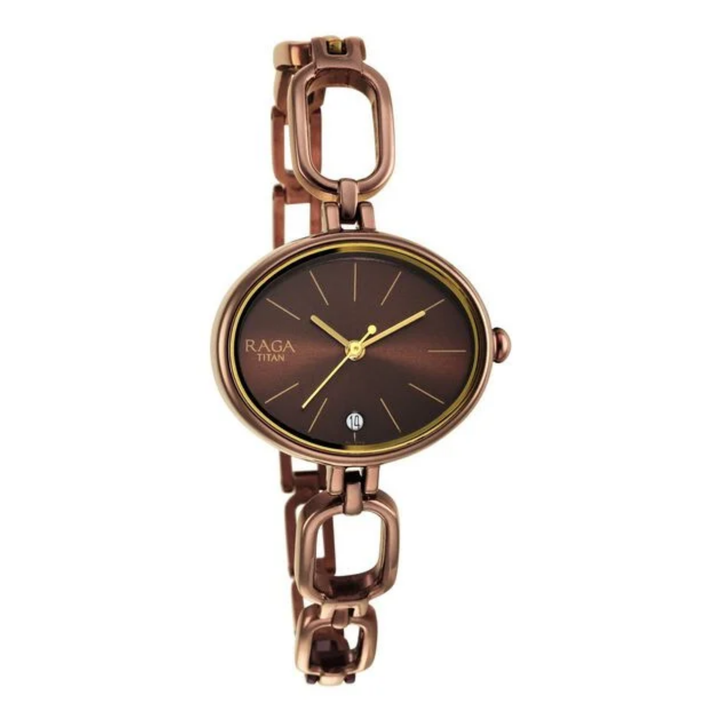 Titan Raga Viva Women’s Brown Dial Analog Watch with Elegant Metal Strap