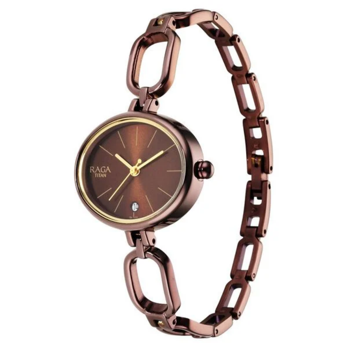 Titan Raga Viva Women’s Brown Dial Analog Watch with Elegant Metal Strap