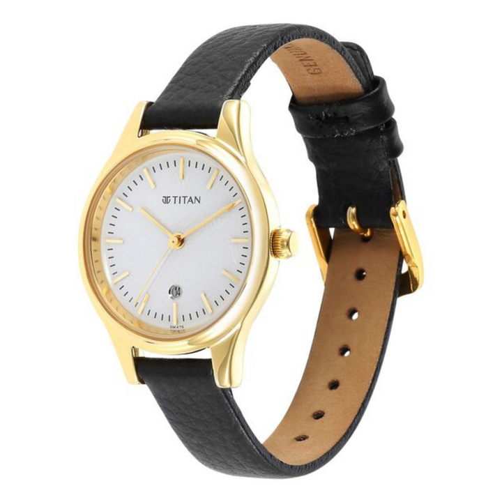 Titan Karishma Women’s Analog Watch – White Dial with Leather Strap