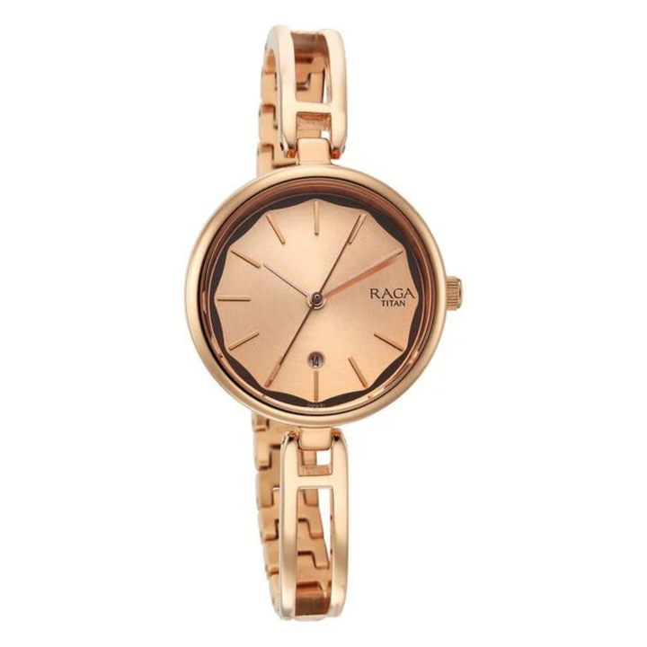 Titan Raga Viva Women’s Analog Watch – White Dial with Date Display and Metal Strap