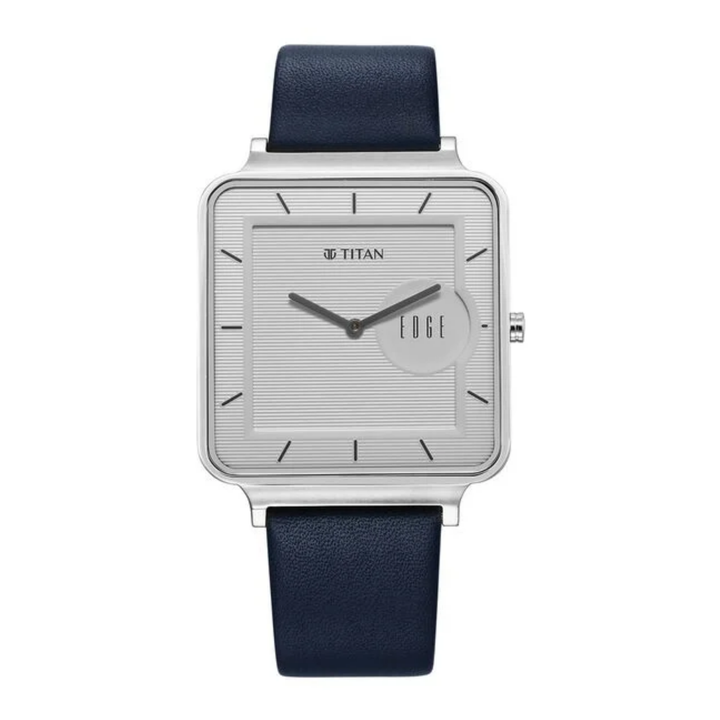 Titan Edge Quad Quartz Analog Watch for Men – White Dial with Blue Leather Strap