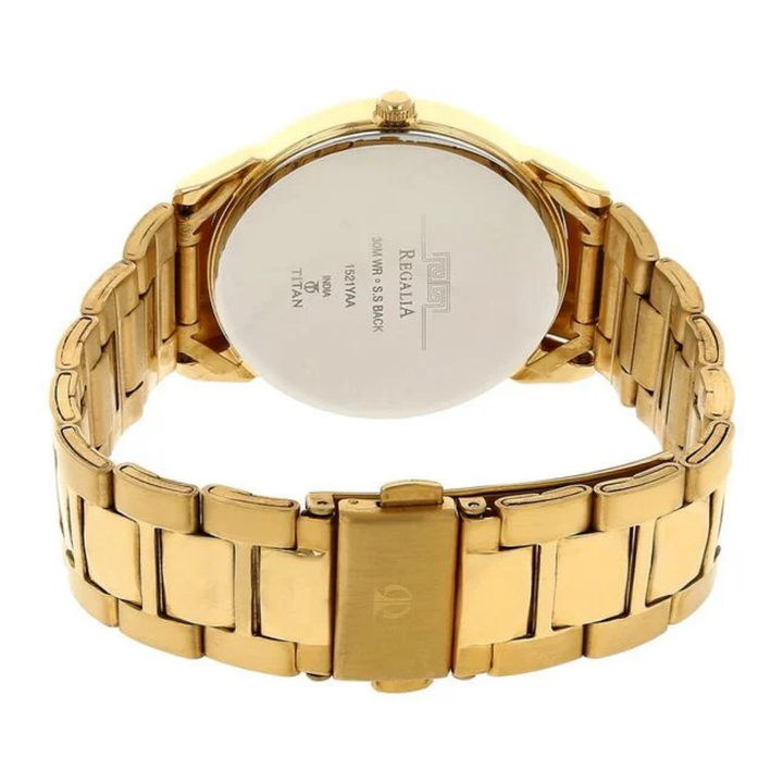 Titan Quartz Analog Men’s Watch – Silver Round Dial with Golden Stainless Steel Strap