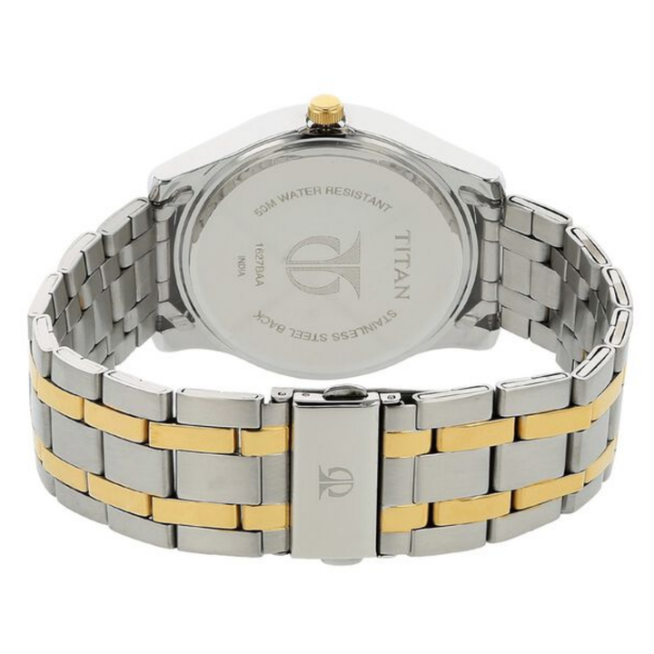 Titan Men’s Quartz Analog Watch with Silver Dial, Day &amp; Date Display, and Stainless Steel Strap